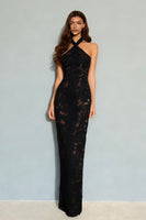 Load image into Gallery viewer, Black Halter Neck Mermaid Backless Long Lace Formal Dress