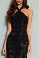 Load image into Gallery viewer, Black Halter Neck Mermaid Backless Long Lace Formal Dress