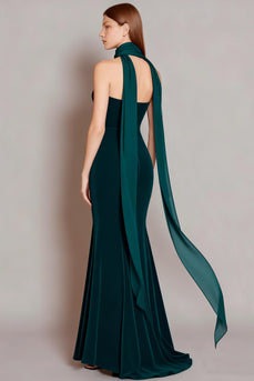 Dark Green Velvet Strapless Neck Scarf Mermaid Long Formal Dress