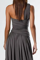 Load image into Gallery viewer, Dark Grey One Shoulder A Line Long Formal Dress with Slit