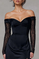 Load image into Gallery viewer, Black Off the Shoulder Sheath Long Formal Dress with Lace