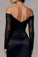 Load image into Gallery viewer, Black Off the Shoulder Sheath Long Formal Dress with Lace