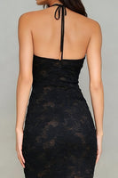 Load image into Gallery viewer, Black Lace Halter Neck Mermaid Long Formal Dress with Keyhole