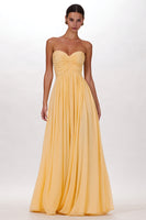 Load image into Gallery viewer, Yellow Chiffon Sweetheart Pleated A Line Long Formal Dress