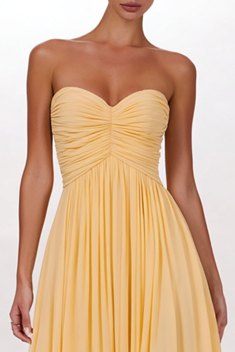Load image into Gallery viewer, Yellow Chiffon Sweetheart Pleated A Line Long Formal Dress