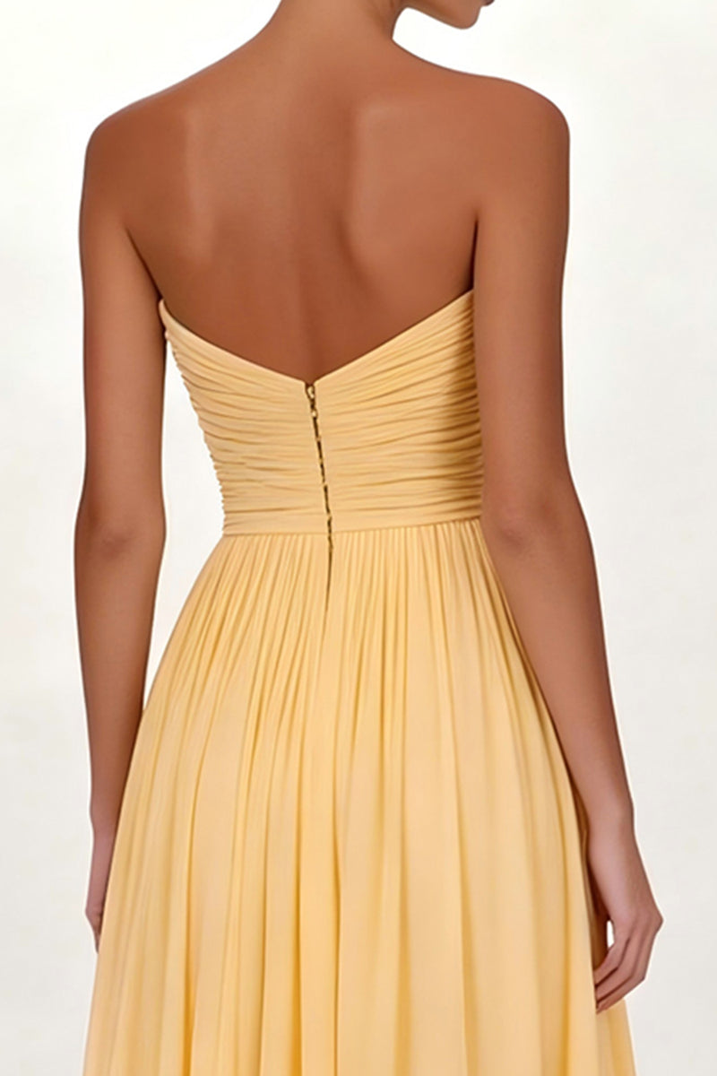 Load image into Gallery viewer, Yellow Chiffon Sweetheart Pleated A Line Long Formal Dress