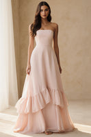 Load image into Gallery viewer, Light Pink Strapless Ruffled A Line Long Formal Dress