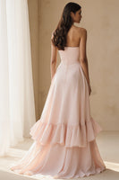 Load image into Gallery viewer, Light Pink Strapless Ruffled A Line Long Formal Dress