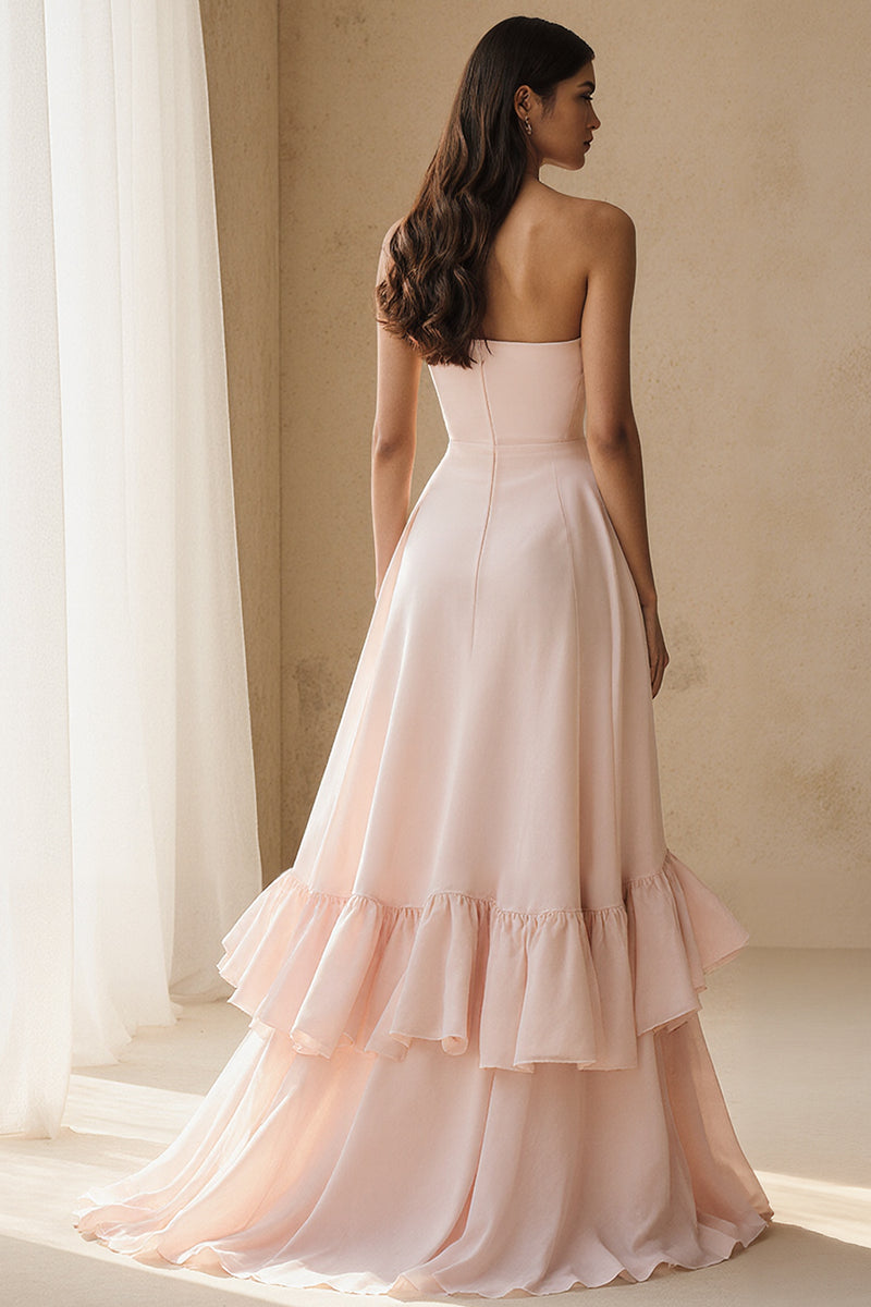 Load image into Gallery viewer, Light Pink Strapless Ruffled A Line Long Formal Dress