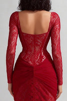 Load image into Gallery viewer, Red Lace Sweetheart Mermaid Long Formal Dress with Sleeves