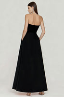 Load image into Gallery viewer, Black and White Strapless A Line Long Formal Dress with Slit