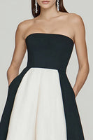 Load image into Gallery viewer, Black and White Strapless A Line Long Formal Dress with Slit
