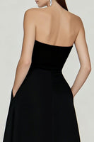 Load image into Gallery viewer, Black and White Strapless A Line Long Formal Dress with Slit