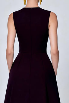 Black Floral Round Neck A Line Ankle Length Formal Dress