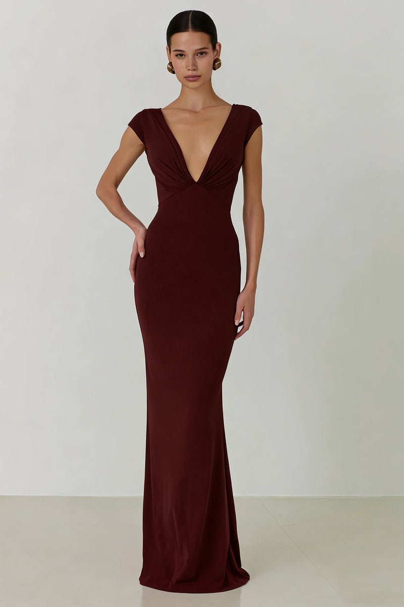 Load image into Gallery viewer, Cabernet V Neck Backless Mermaid Long Formal Dress