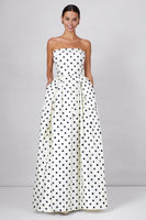Load image into Gallery viewer, Black and White Polka Dots Strapless A Line Long Formal Dress