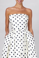 Load image into Gallery viewer, Black and White Polka Dots Strapless A Line Long Formal Dress