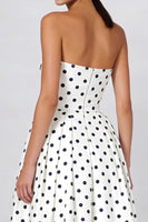 Load image into Gallery viewer, Black and White Polka Dots Strapless A Line Long Formal Dress