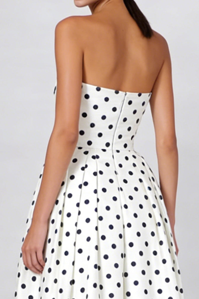 Load image into Gallery viewer, Black and White Polka Dots Strapless A Line Long Formal Dress