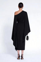 Load image into Gallery viewer, Black One Shoulder Sheath Midi Formal Dress with Cape