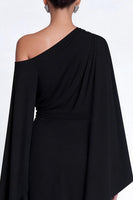Load image into Gallery viewer, Black One Shoulder Sheath Midi Formal Dress with Cape