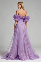 Load image into Gallery viewer, Lilac Off the Shoulder Tulle A Line Long Formal Dress with Ruffles