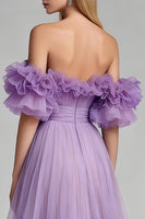 Load image into Gallery viewer, Lilac Off the Shoulder Tulle A Line Long Formal Dress with Ruffles