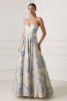 Load image into Gallery viewer, Dusty Blue Floral Sweetheart A Line Long Corset Formal Dress