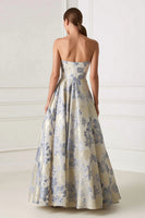 Load image into Gallery viewer, Dusty Blue Floral Sweetheart A Line Long Corset Formal Dress