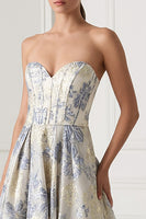 Load image into Gallery viewer, Dusty Blue Floral Sweetheart A Line Long Corset Formal Dress