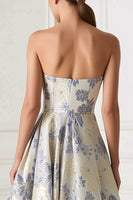Load image into Gallery viewer, Dusty Blue Floral Sweetheart A Line Long Corset Formal Dress