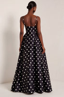 Load image into Gallery viewer, Black and White Polka Dots Spaghetti Straps A Line Long Formal Dress