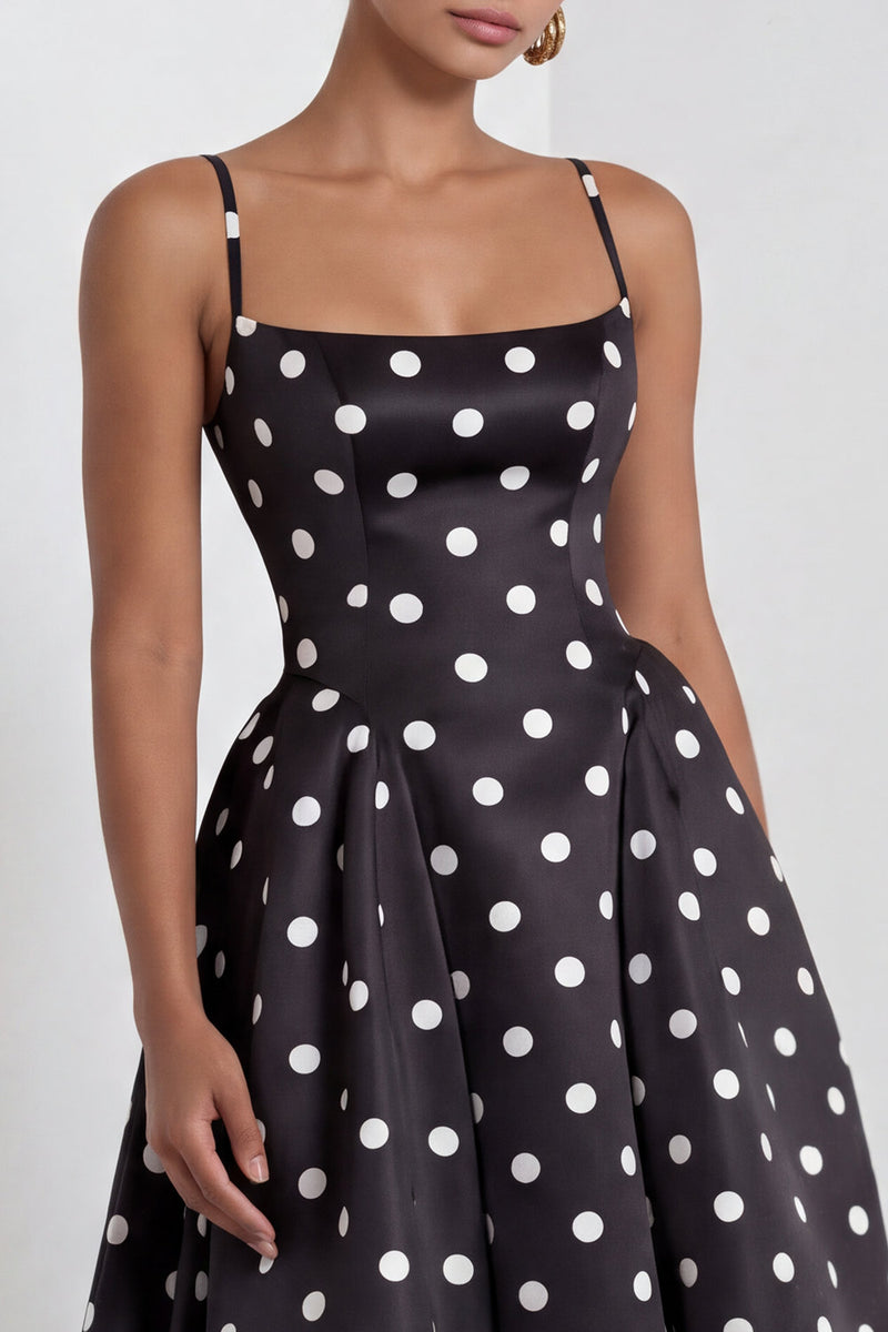 Load image into Gallery viewer, Black and White Polka Dots Spaghetti Straps A Line Long Formal Dress