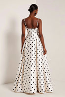 Load image into Gallery viewer, Black and White Polka Dots Spaghetti Straps A Line Long Formal Dress