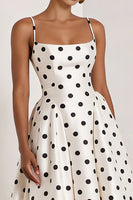 Load image into Gallery viewer, Black and White Polka Dots Spaghetti Straps A Line Long Formal Dress