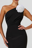 Load image into Gallery viewer, Black One Shoulder Mermaid Long Formal Dress with 3D Flower