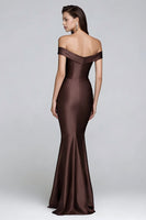 Load image into Gallery viewer, Coffee Off the Shoulder Mermaid Long Formal Dress
