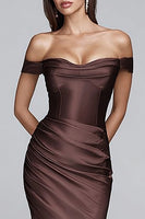 Load image into Gallery viewer, Coffee Off the Shoulder Mermaid Long Formal Dress