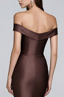 Load image into Gallery viewer, Coffee Off the Shoulder Mermaid Long Formal Dress