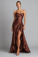 Load image into Gallery viewer, Brown Sweetheart Ruffled Mermaid Asymmetrical Formal Dress with Slit