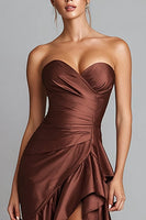 Load image into Gallery viewer, Brown Sweetheart Ruffled Mermaid Asymmetrical Formal Dress with Slit