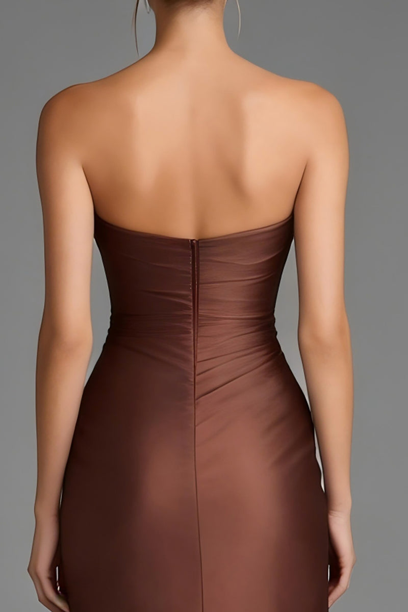 Load image into Gallery viewer, Brown Sweetheart Ruffled Mermaid Asymmetrical Formal Dress with Slit