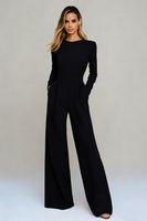 Load image into Gallery viewer, Black Round Neck Long Formal Jumpsuits with Sleeves