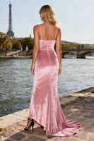 Load image into Gallery viewer, Sparkly Pink Velvet Beaded Long Mermaid Prom Dress