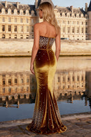 Load image into Gallery viewer, Sparkly Bronze Velvet Beaded Mermaid Long Prom Dress
