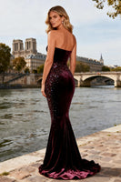 Load image into Gallery viewer, Sparkly Burgundy Velvet Beaded Mermaid Long Prom Dress