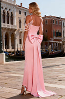 Load image into Gallery viewer, Sparkly Pink Mermaid Long Satin Prom Dress with Bow