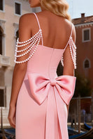Load image into Gallery viewer, Sparkly Pink Mermaid Long Satin Prom Dress with Bow