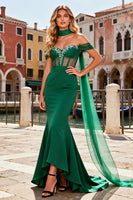 Load image into Gallery viewer, Sparkly Dark Green Mermaid Long Corset Prom Dress with Beading