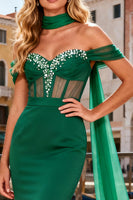 Load image into Gallery viewer, Sparkly Dark Green Mermaid Long Corset Prom Dress with Beading